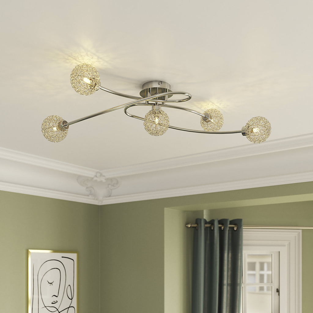 GoodHome Phaidros Plate Gloss Metal Chrome 5 Lamp LED Ceiling light