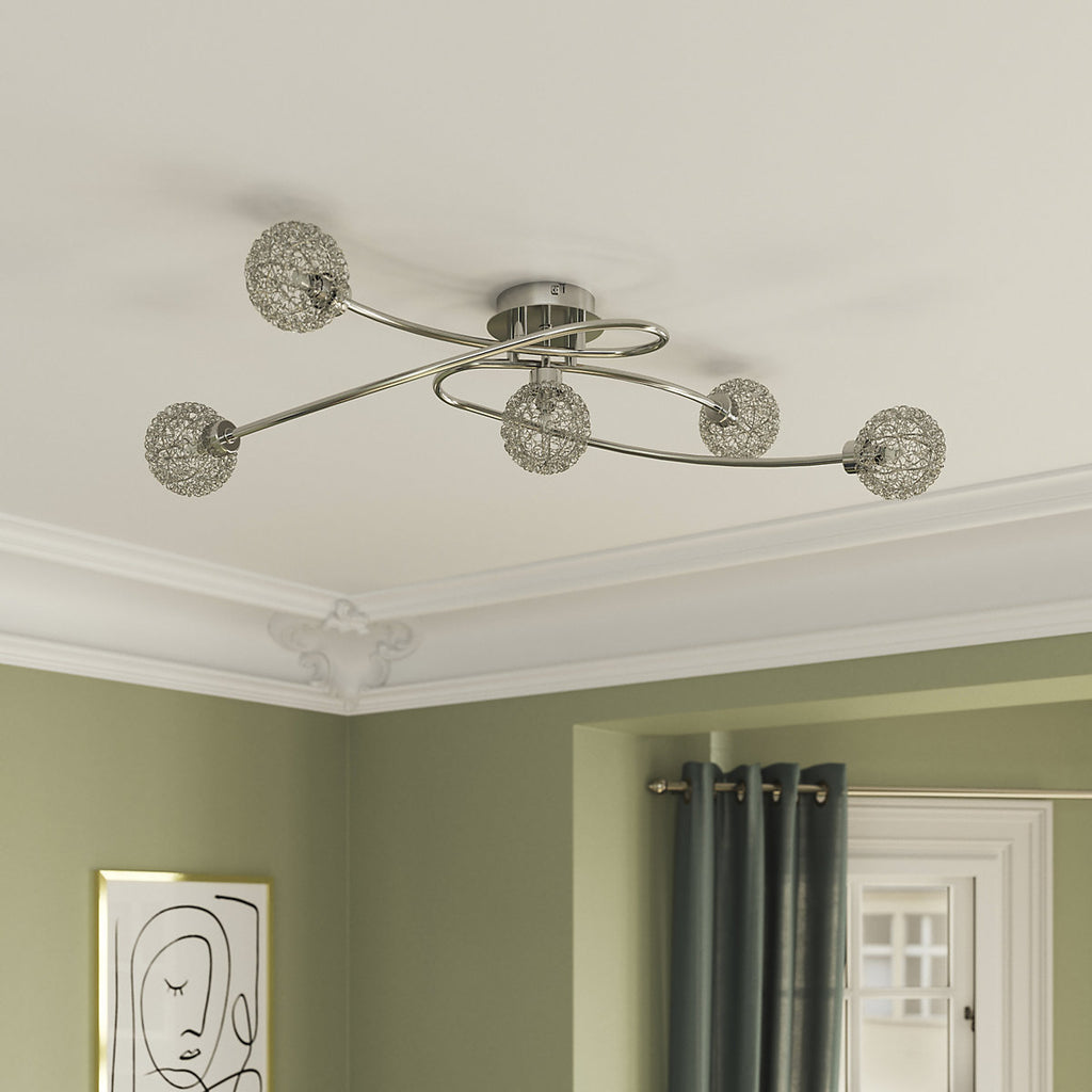GoodHome Phaidros Plate Gloss Metal Chrome 5 Lamp LED Ceiling light