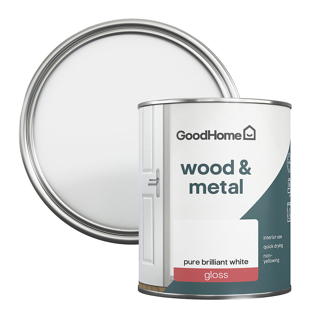 GoodHome Pure Brilliant White Gloss Metal & wood paint, 750ml