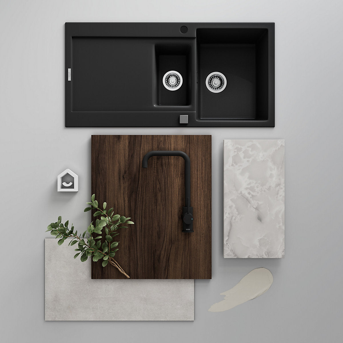 GoodHome Rivero Matt walnut effect Standard Clad on base panel (H)715mm (W)595mm