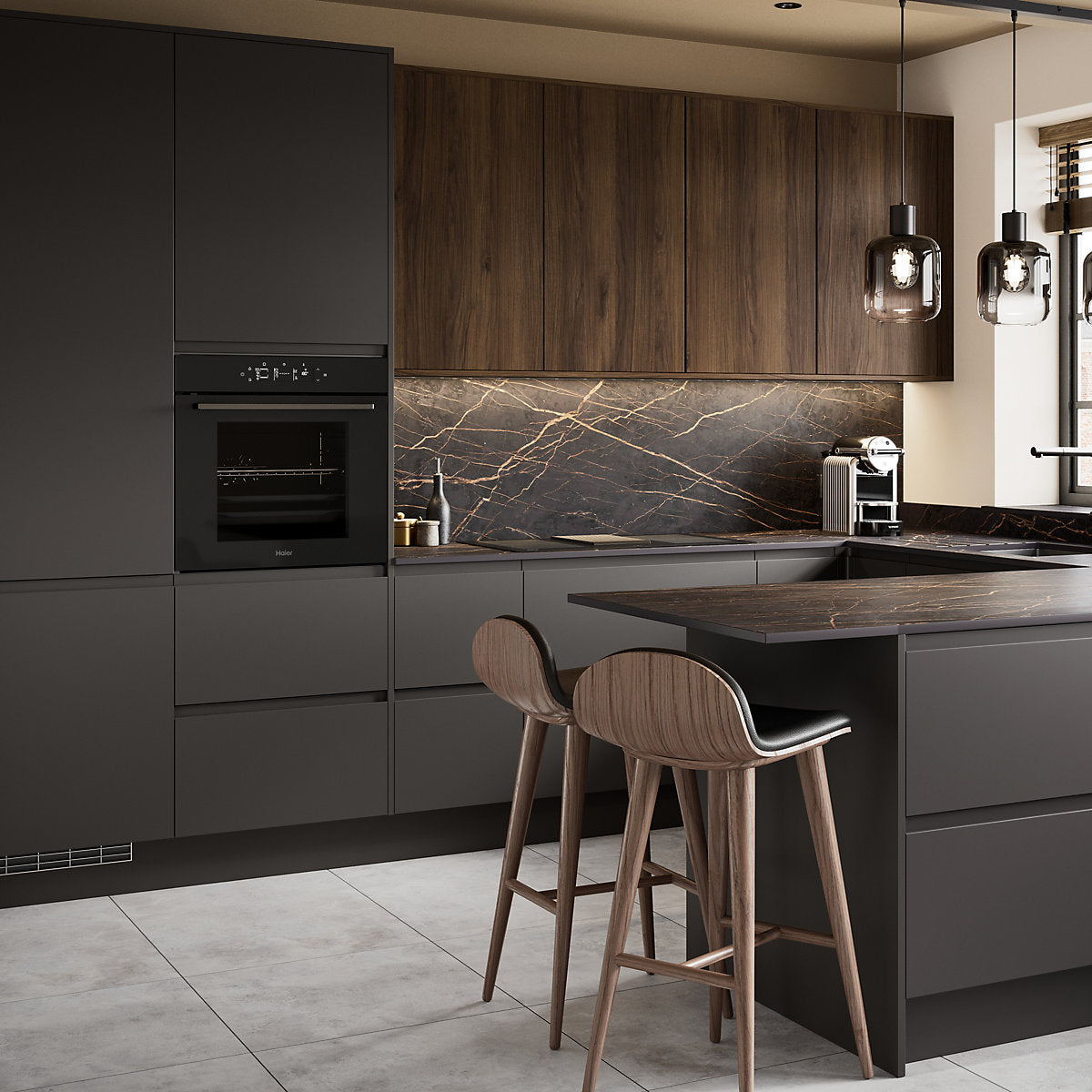 GoodHome Rivero Matt walnut effect Standard Clad on base panel (H)715mm (W)595mm