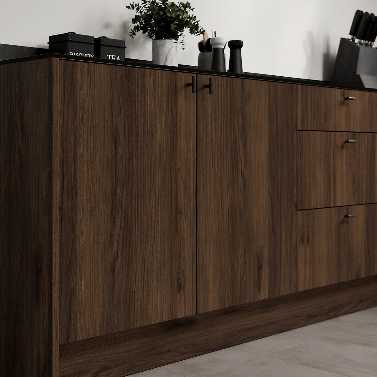 GoodHome Rivero Matt walnut effect Standard Clad on base panel (H)715mm (W)595mm