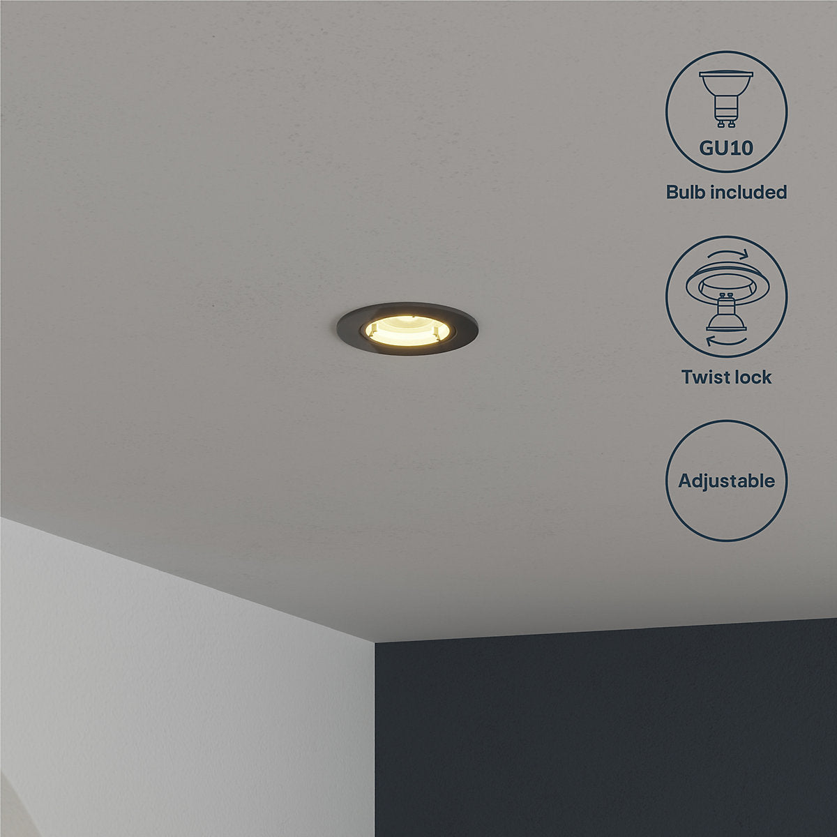 GoodHome Salk Black Adjustable LED Warm white Downlight 4.8W IP20