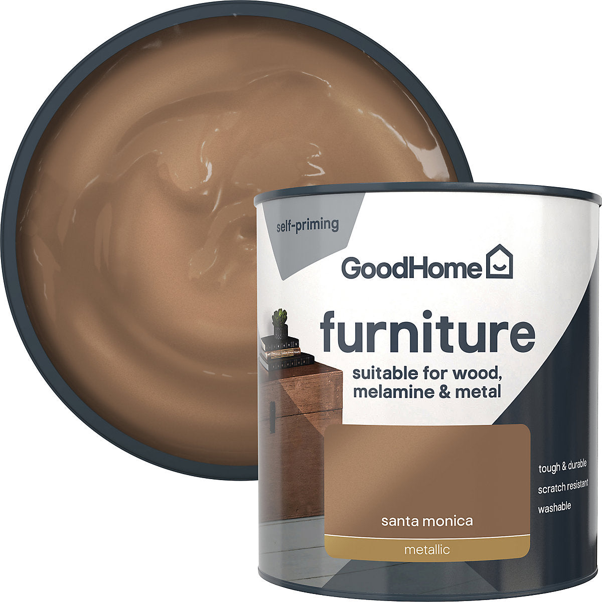 GoodHome Santa Monica Metallic effect Satin Furniture paint, 500ml