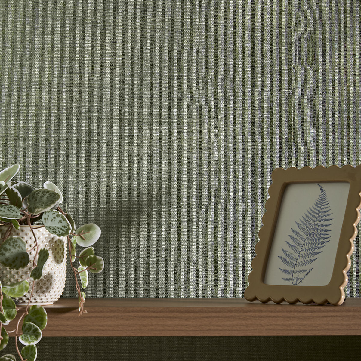 GoodHome Shung Green Woven effect Textured Wallpaper