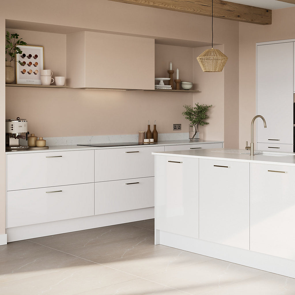 GoodHome Stevia & Garcinia Gloss white slab Standard Wall Clad on end panel (H)960mm (W)360mm