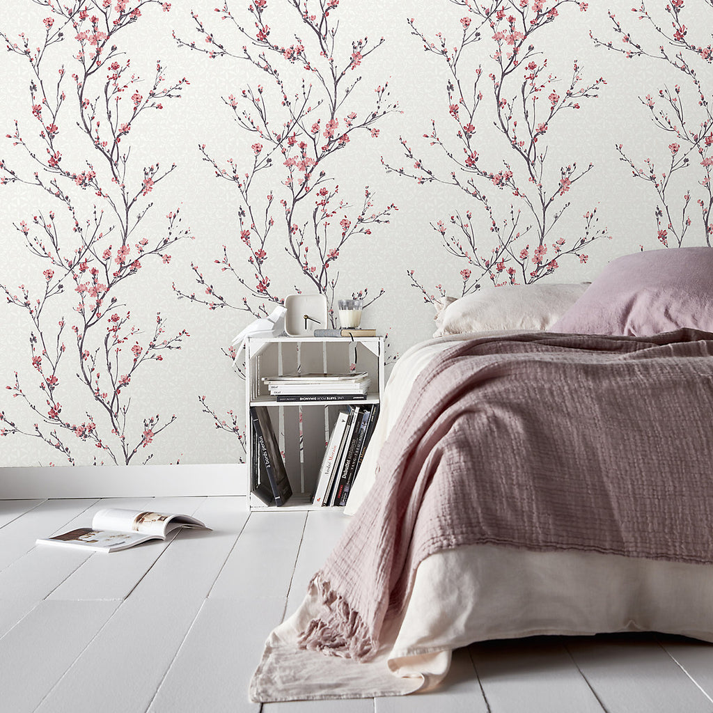 GoodHome Teff Pink Floral Textured Wallpaper Sample