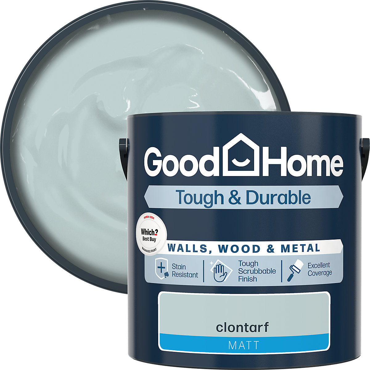 GoodHome Tough & Durable Clontarf Matt Metal, plaster & wood Multi-surface paint, 2.5L