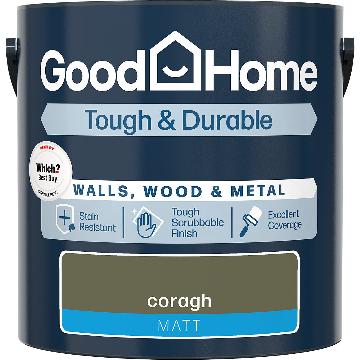 GoodHome Tough & Durable Coragh Matt Metal, plaster & wood Multi-surface paint, 2.5L