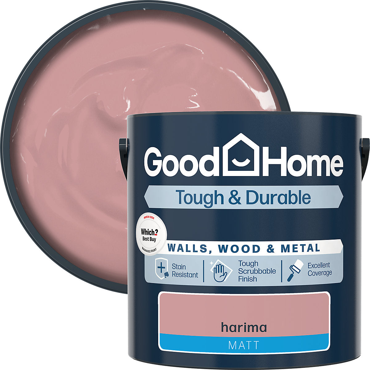 GoodHome Tough & Durable Harima Matt Metal, plaster & wood Multi-surface paint, 2.5L