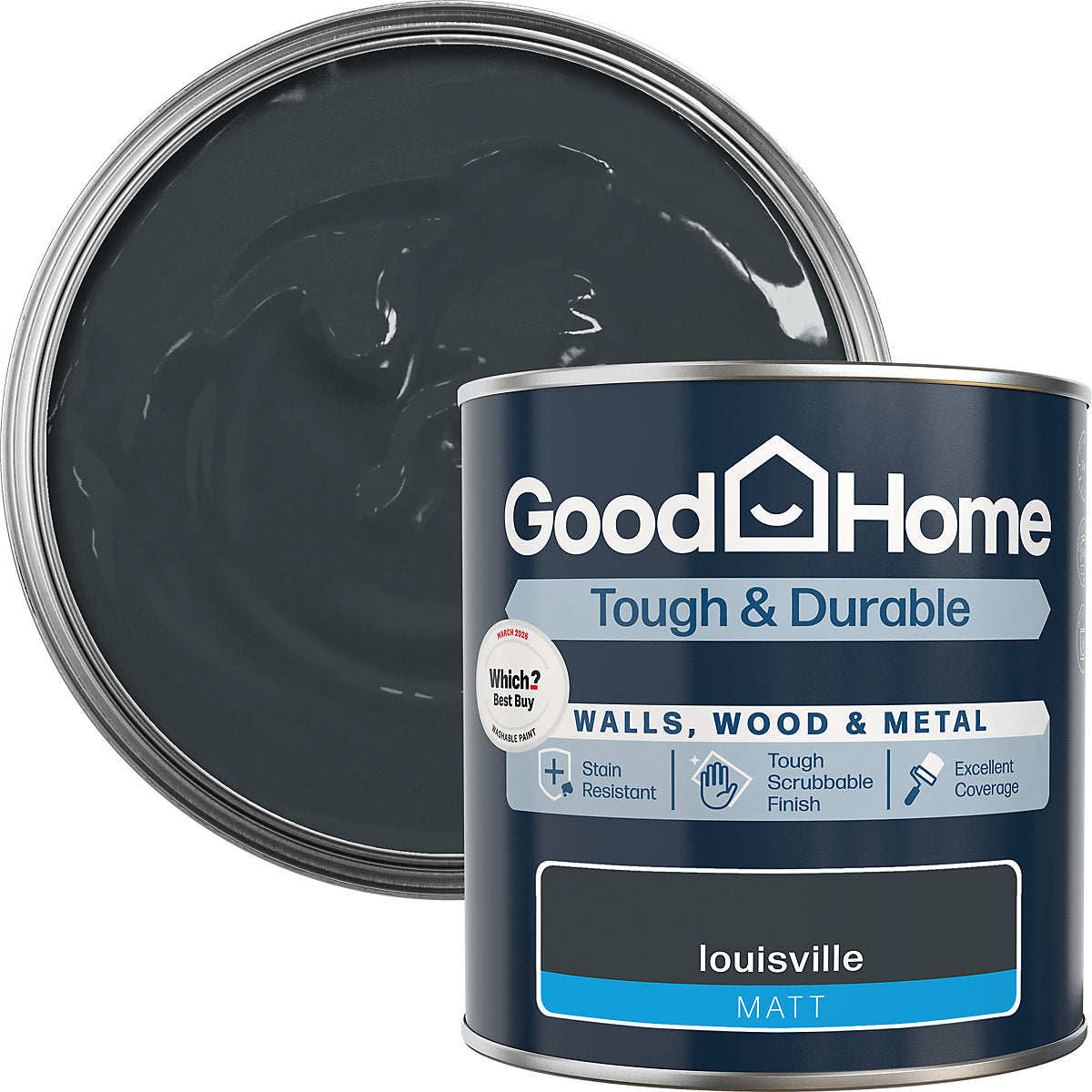 GoodHome Tough & Durable Louisville Matt Metal, plaster & wood Multi-surface paint, 1L