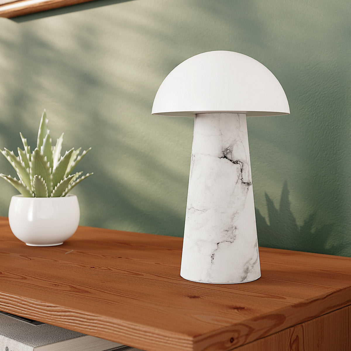 GoodHome Varitas Round Gloss White Marble effect Integrated LED Table lamp