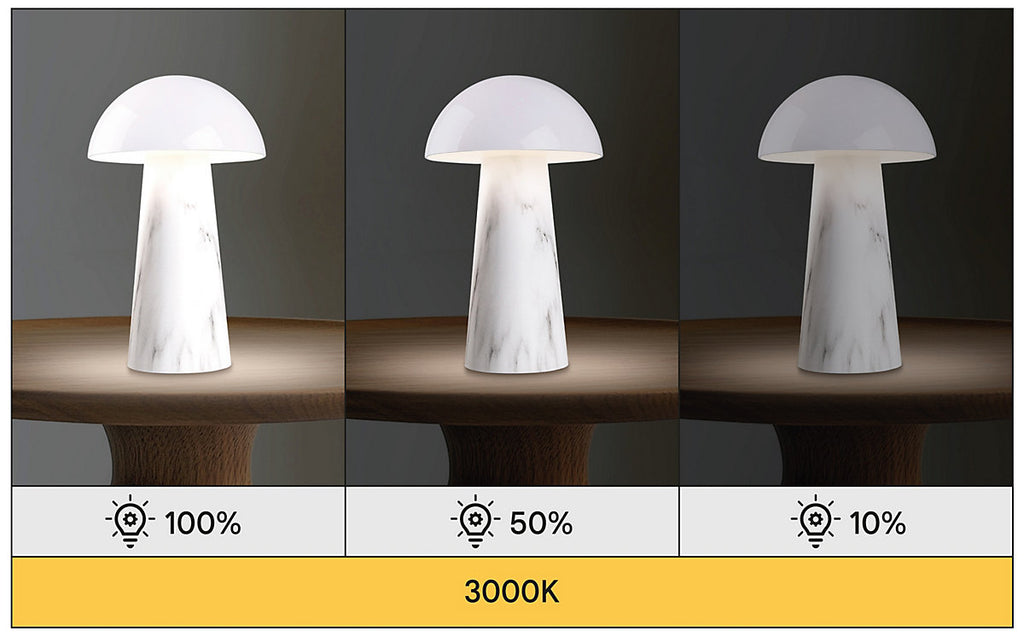 GoodHome Varitas Round Gloss White Marble effect Integrated LED Table lamp