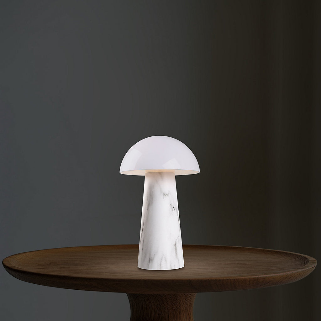 GoodHome Varitas Round Gloss White Marble effect Integrated LED Table lamp