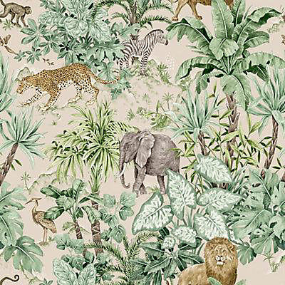 Grandeco Green Safari Jungle Smooth Wallpaper Sample