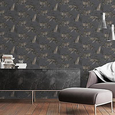 Grandeco Grey Woven effect Leopard Embossed Wallpaper