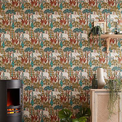 Grandeco Multicolour Elephant Forest Embossed Wallpaper