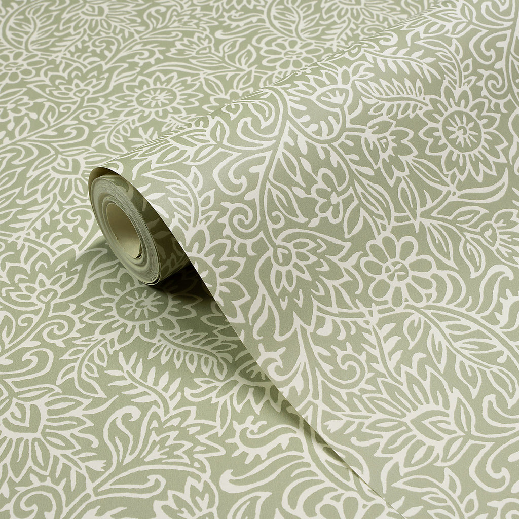 Grandeco Ruskin Green Leaves Vintage Smooth Wallpaper