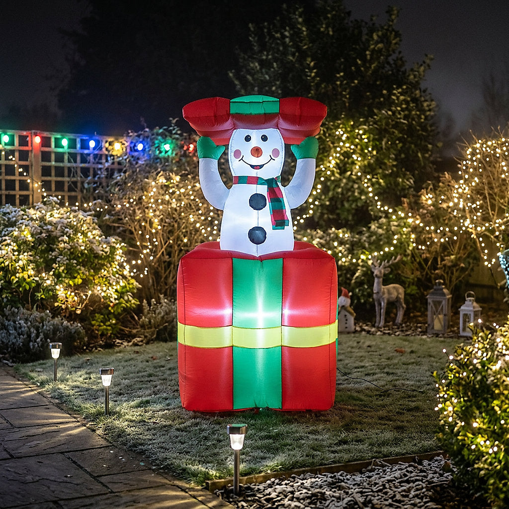 (H)1.52m LED Christmas Snowman in a present Inflatable