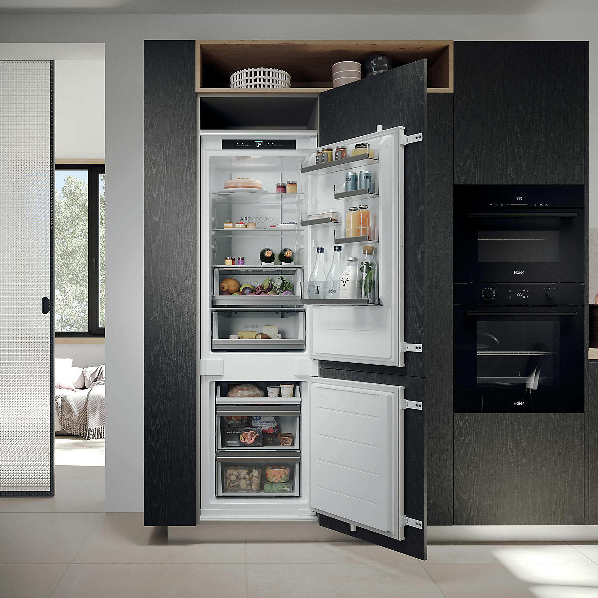 Haier HBQW5518DK 70:30 Integrated Automatic defrost Fridge freezer - White