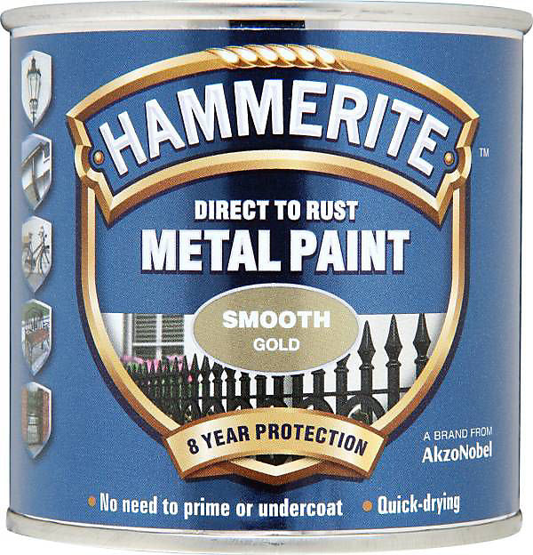Hammerite Gloss Gold effect Metal paint, 250ml Tin