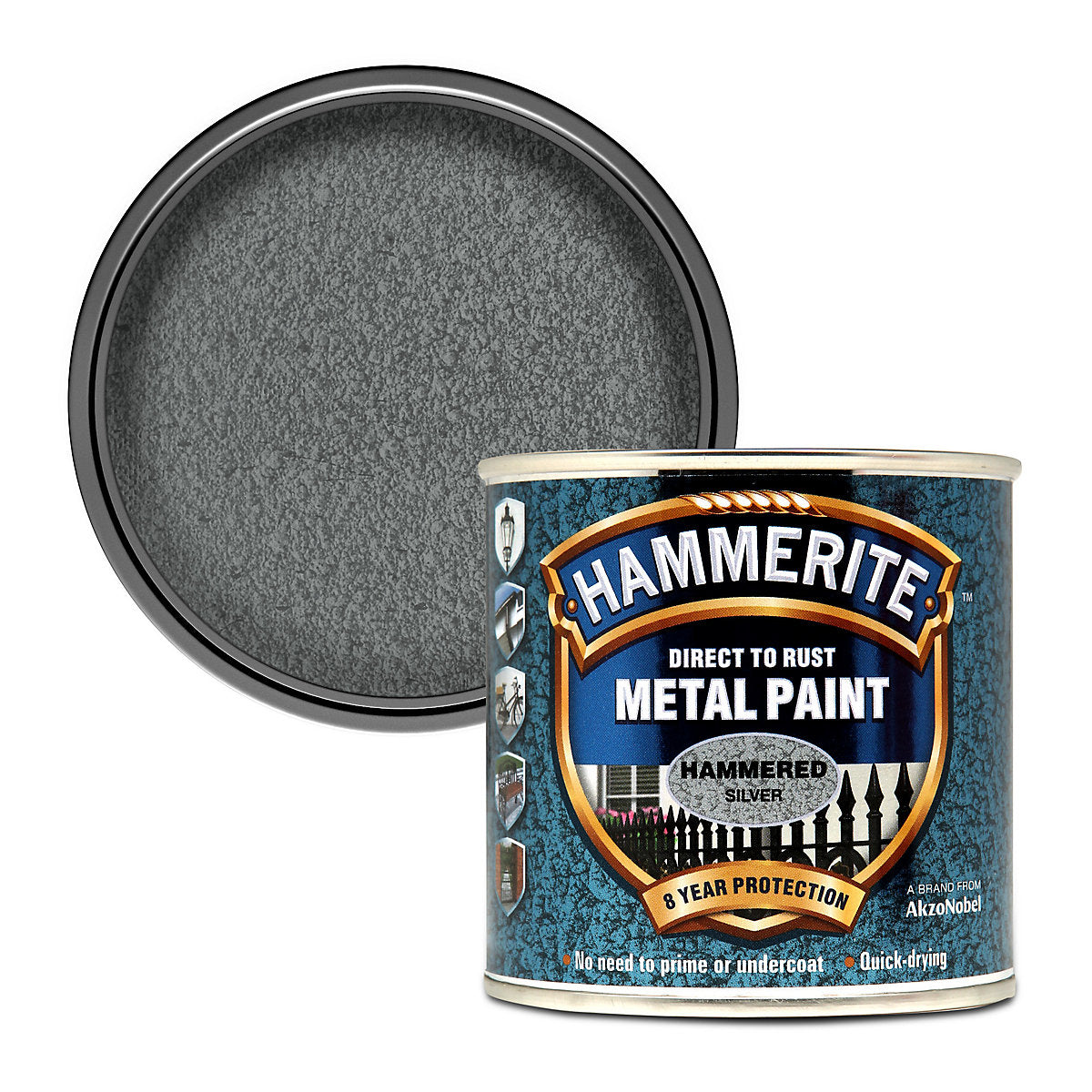 Hammerite Silver grey Hammered effect Metal paint, 250ml Tin