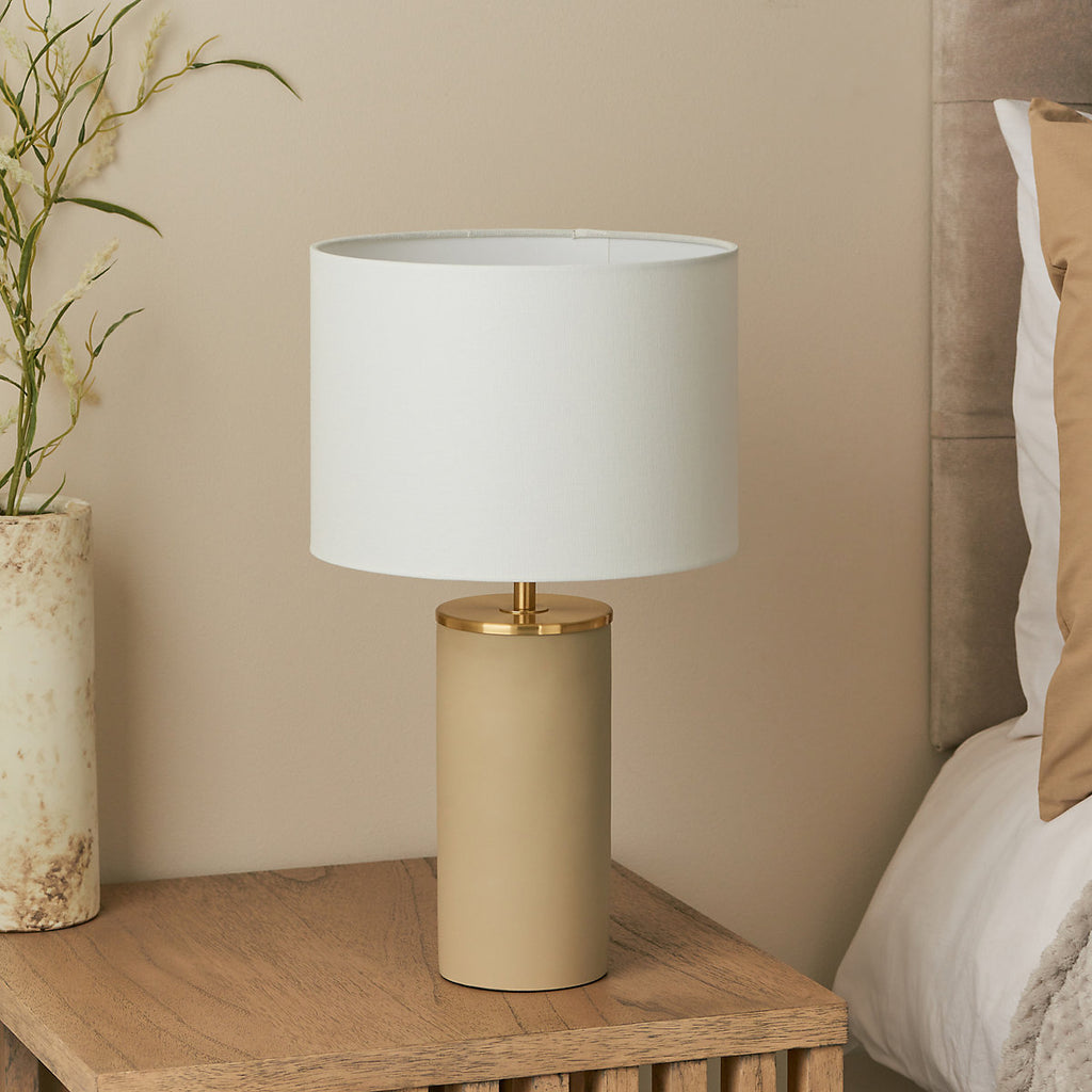 Harbour Studio Rubia Cylinder Satin Beige & White Table lamp