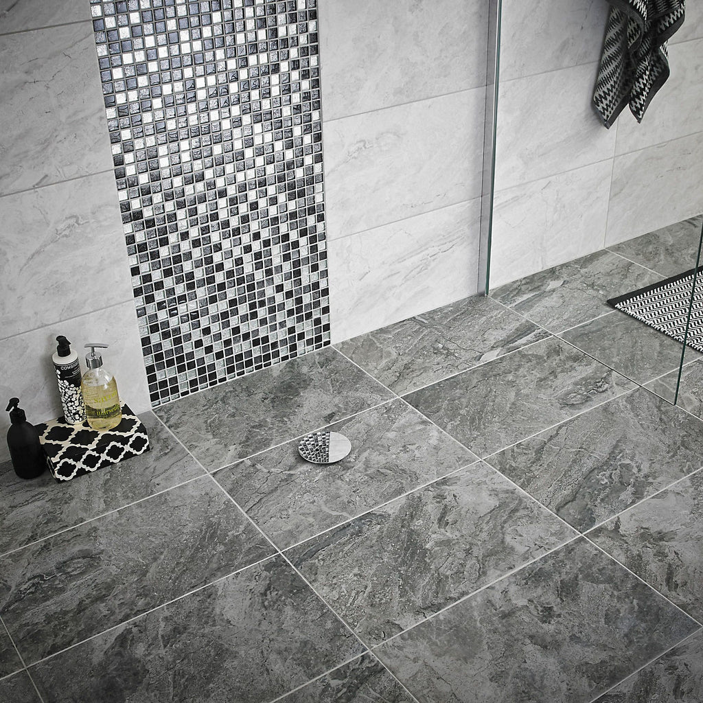 Haver Anthracite Matt Travertine effect Ceramic Indoor Wall & floor Tile Sample