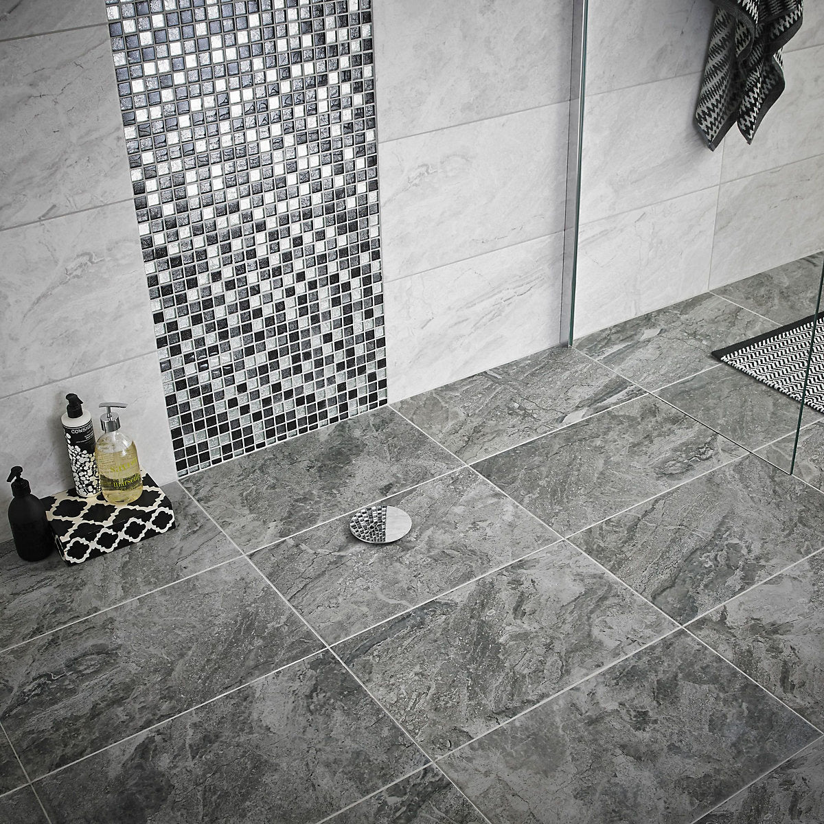 Haver Anthracite Matt Travertine effect Ceramic Indoor Wall & floor Tile Sample
