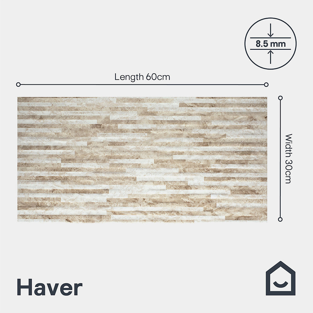 Haver Sand & chalk Matt Stone effect Textured Ceramic Indoor Wall Tile, Pack of 6, (L)600mm (W)300mm