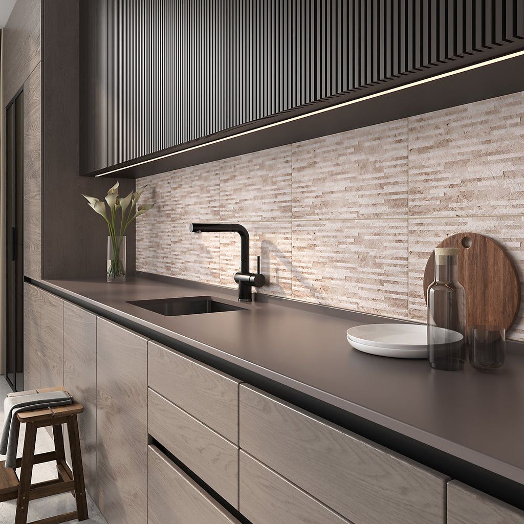 Haver Sand & chalk Matt Stone effect Textured Ceramic Indoor Wall Tile, Pack of 6, (L)600mm (W)300mm