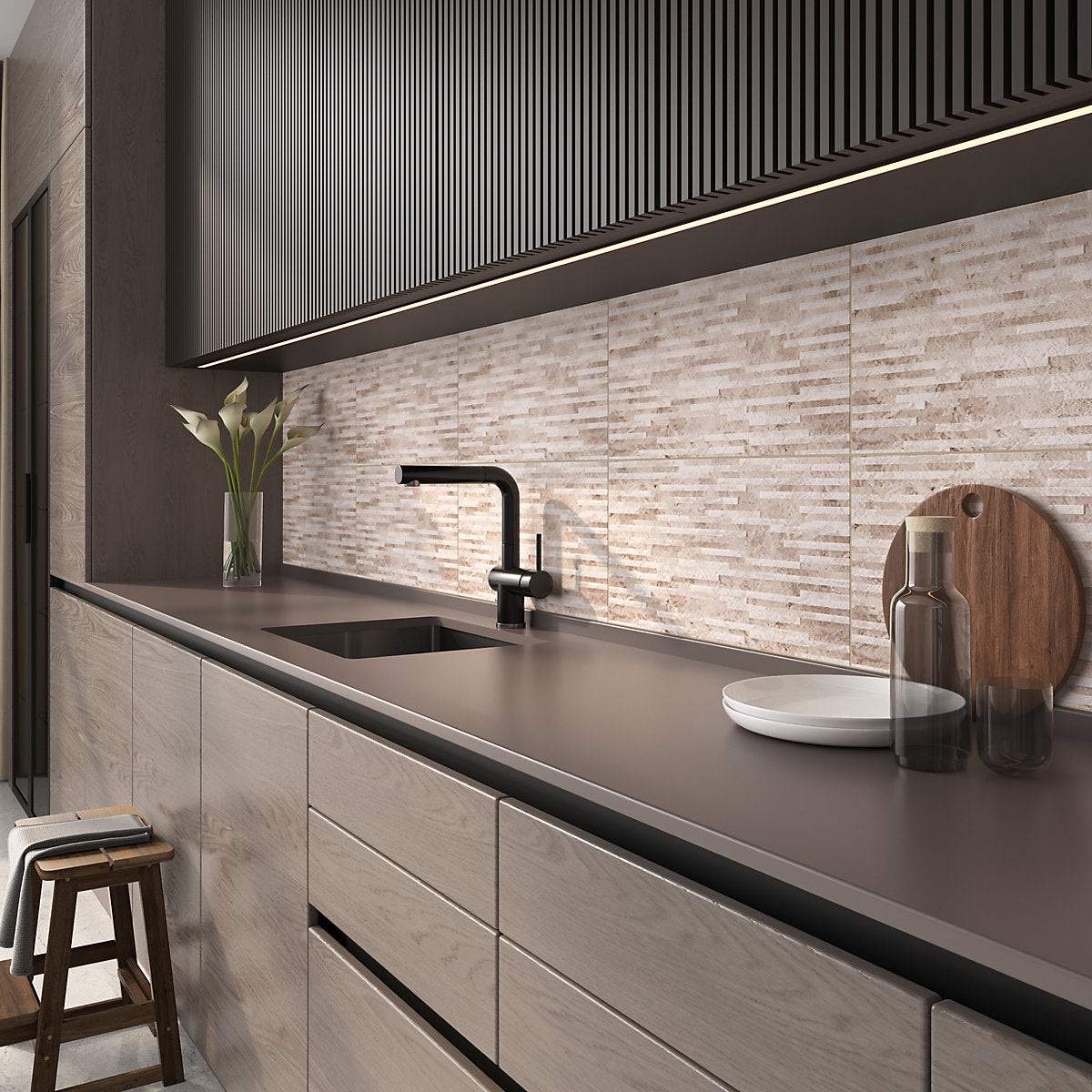 Haver Sand & chalk Matt Stone effect Textured Ceramic Indoor Wall Tile, Pack of 6, (L)600mm (W)300mm