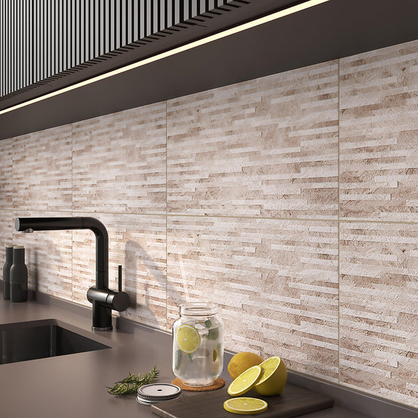 Haver Sand & chalk Matt Stone effect Textured Ceramic Indoor Wall Tile, Pack of 6, (L)600mm (W)300mm