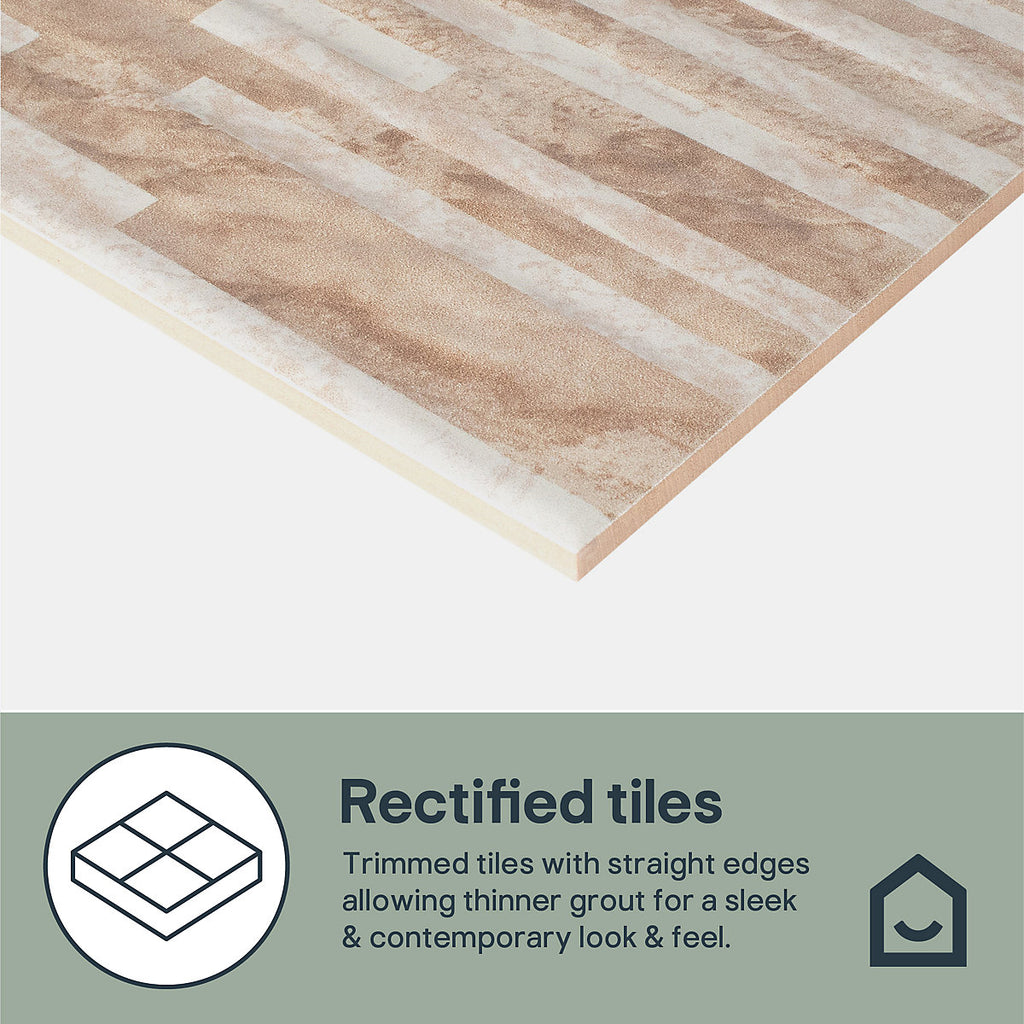 Haver Sand & chalk Matt Stone effect Textured Ceramic Indoor Wall Tile, Pack of 6, (L)600mm (W)300mm