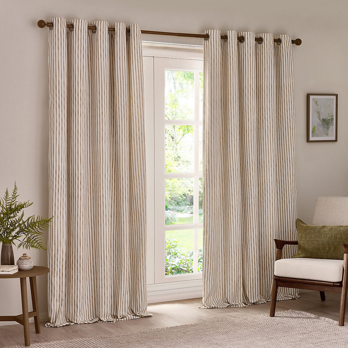 Hebden Neutral Striped Blackout Tabs & rings Curtains (W)229cm (L)229cm, Pair