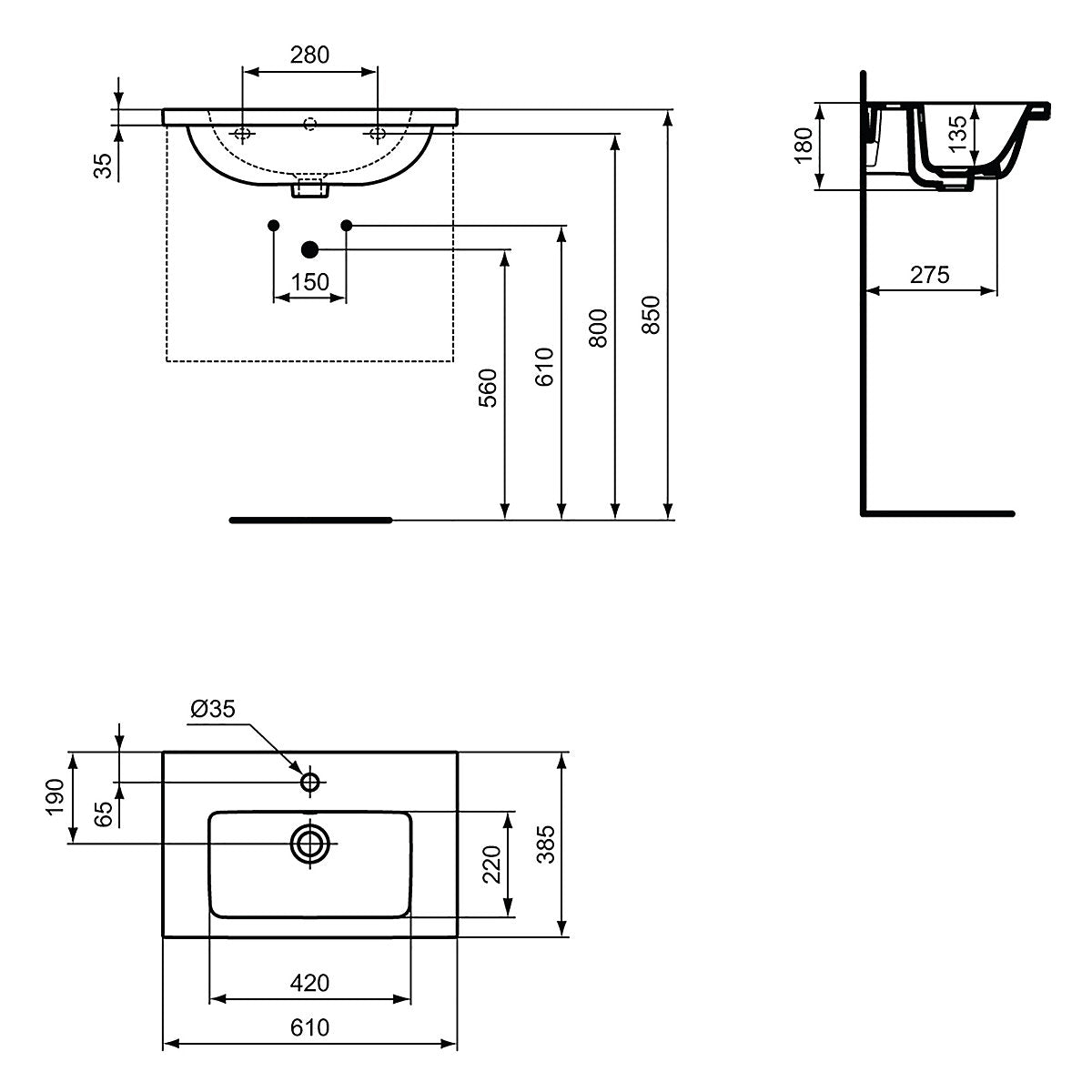 Ideal Standard i.Life S Matt White Wall-mounted Vanity unit & basin set with 1 Chrome effect handle (W)600mm (H)440mm
