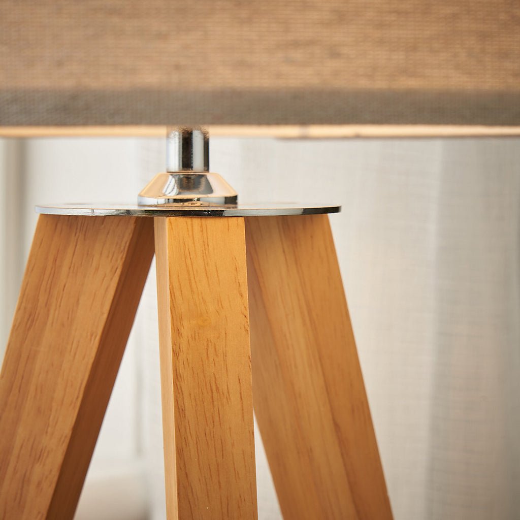 Inlight Aruna Tripod Matt White & Natual Wood effect Table lamp