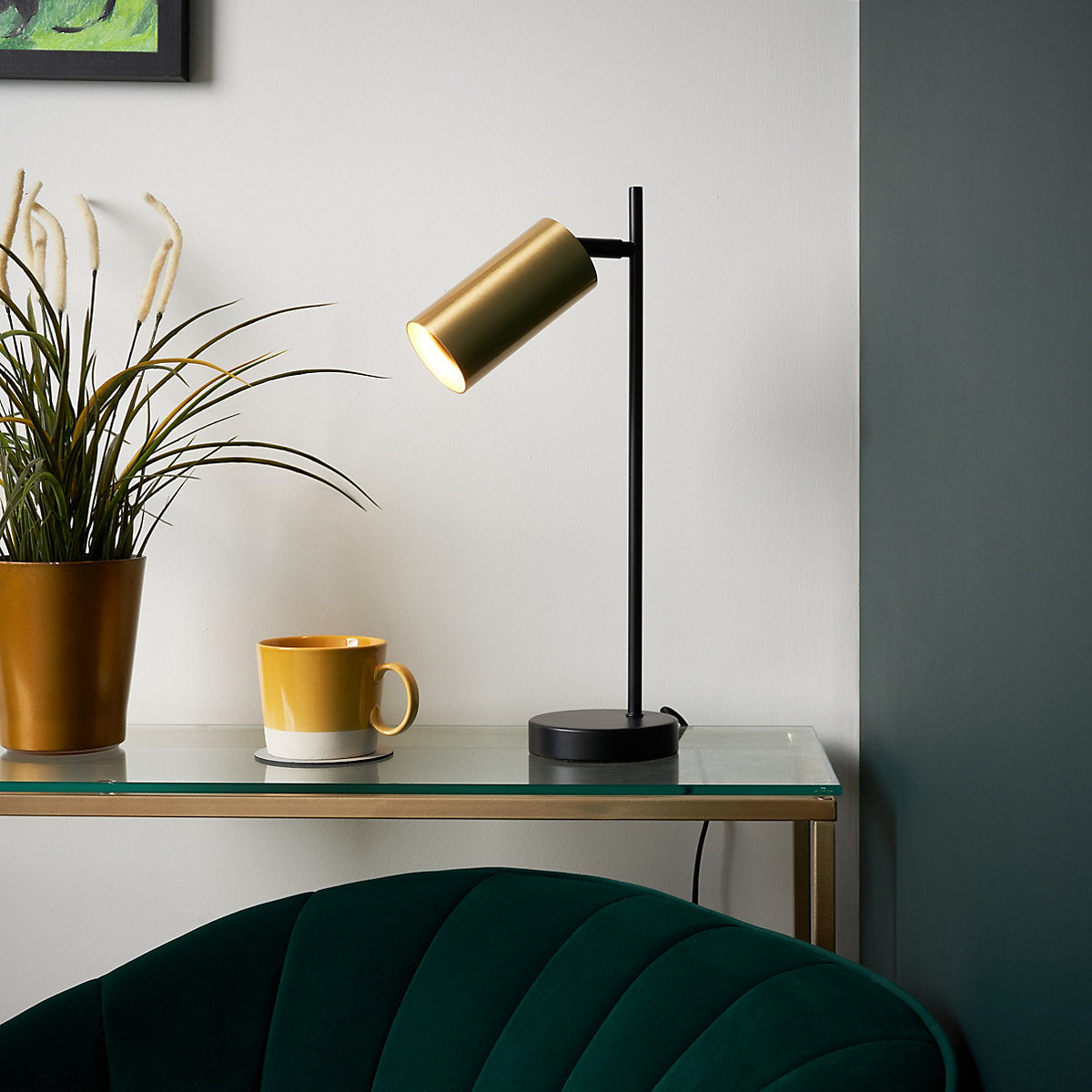 Inlight Carana Cylinder Black Brass effect Table lamp