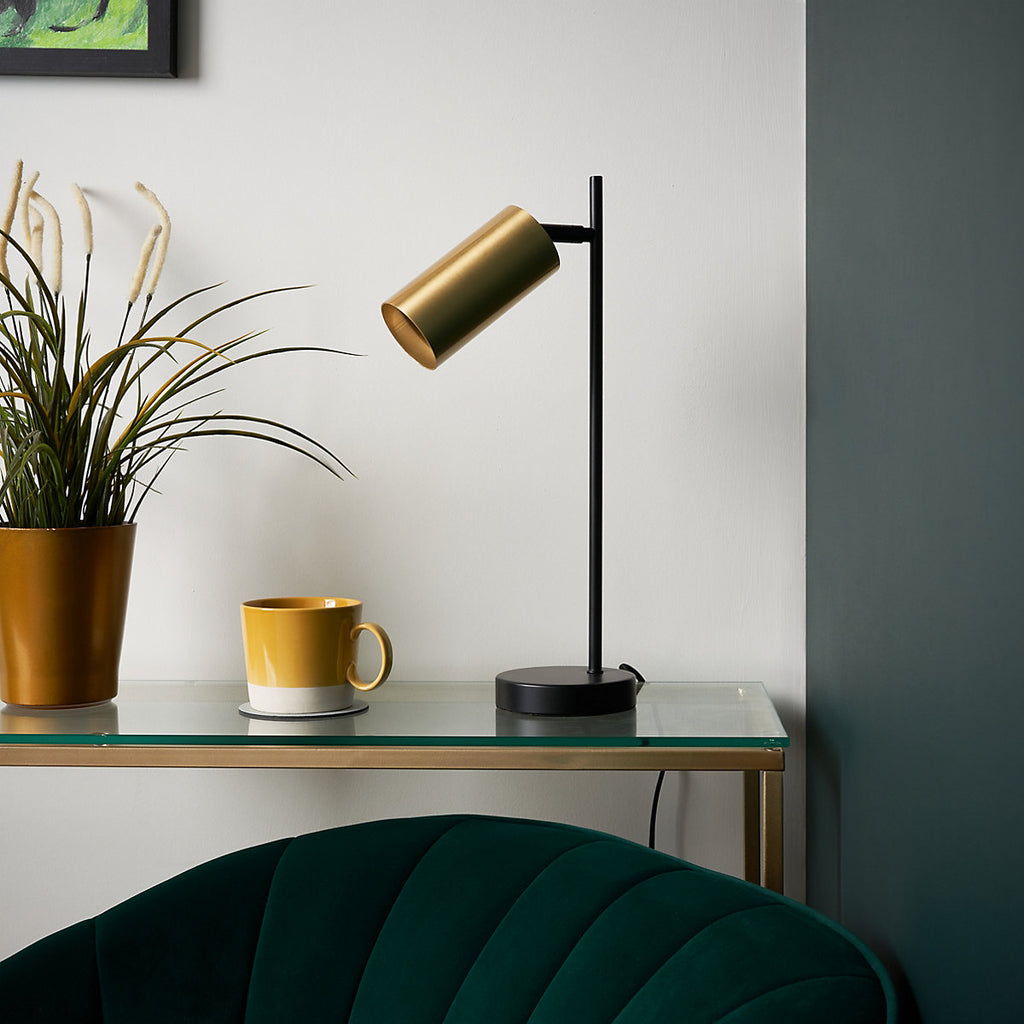 Inlight Carana Cylinder Black Brass effect Table lamp