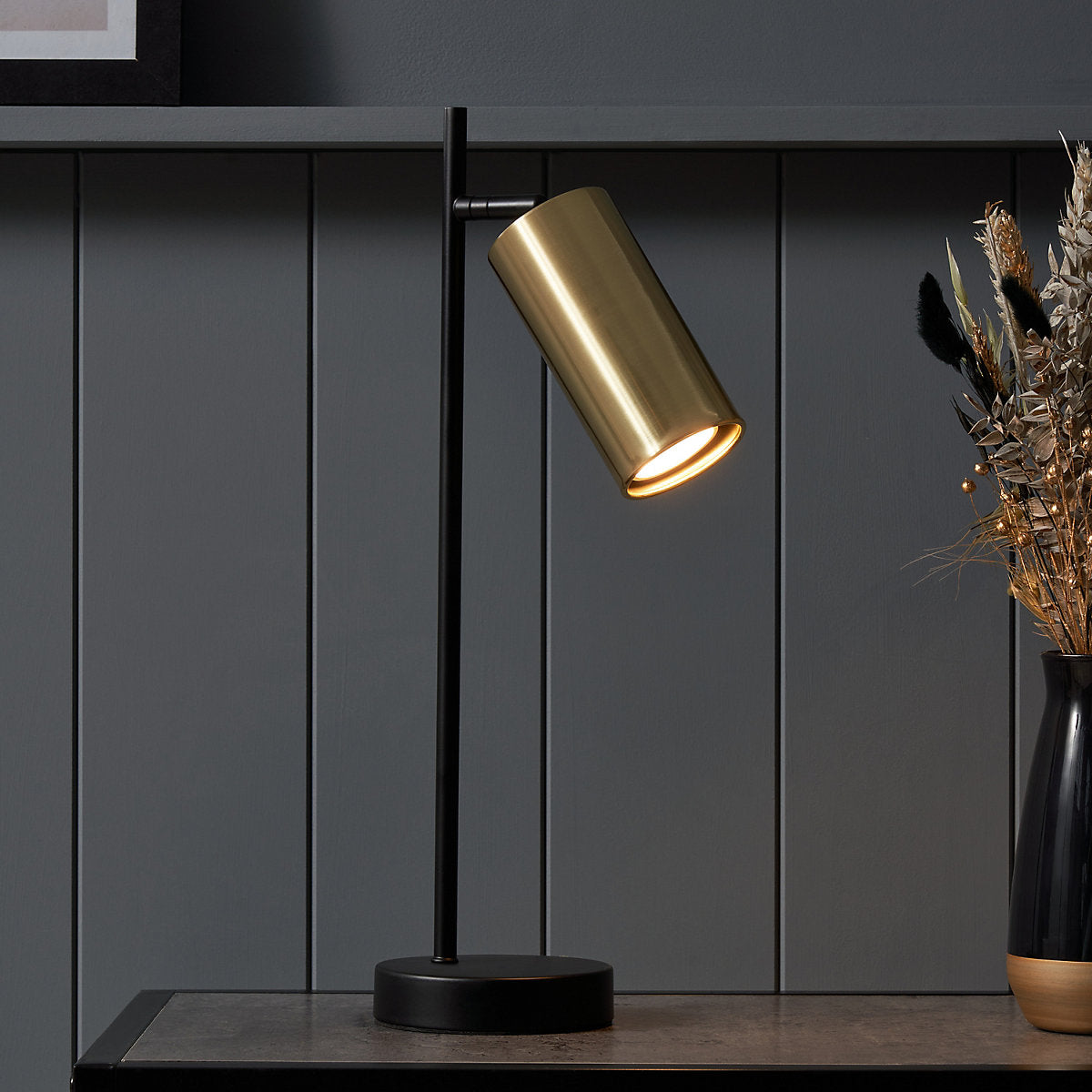 Inlight Carana Cylinder Black Brass effect Table lamp