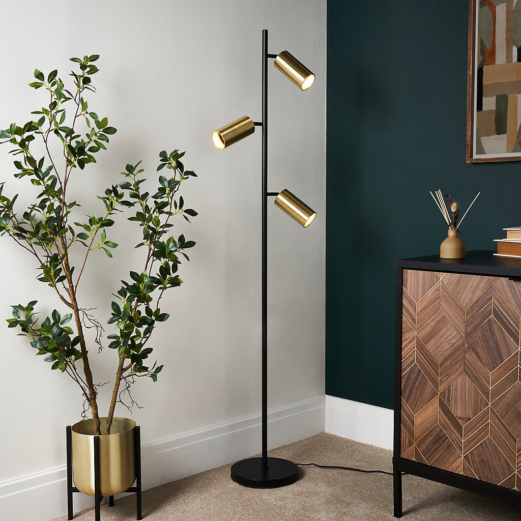 Inlight Carana Matt Black Brass effect LED Floor lamp