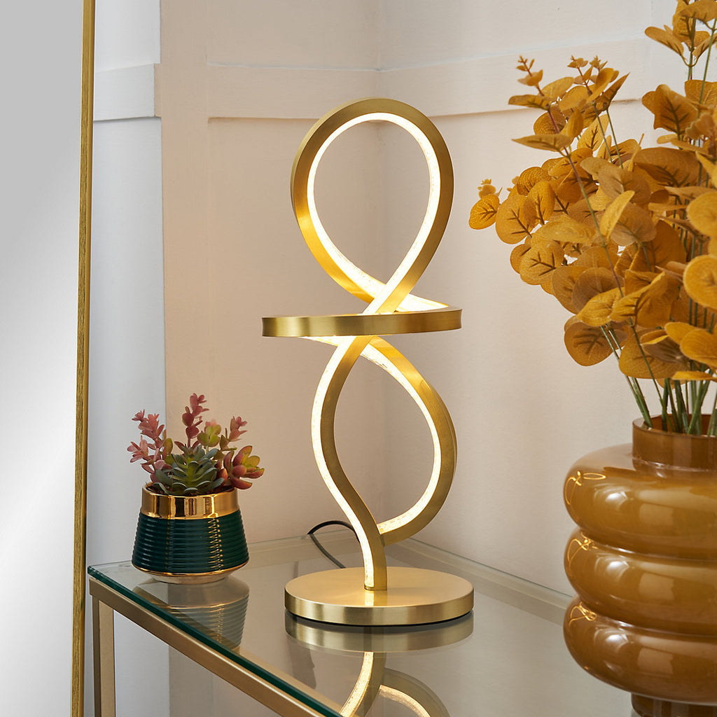 Inlight Leda Round Brushed Satin Brass effect Integrated LED Table lamp