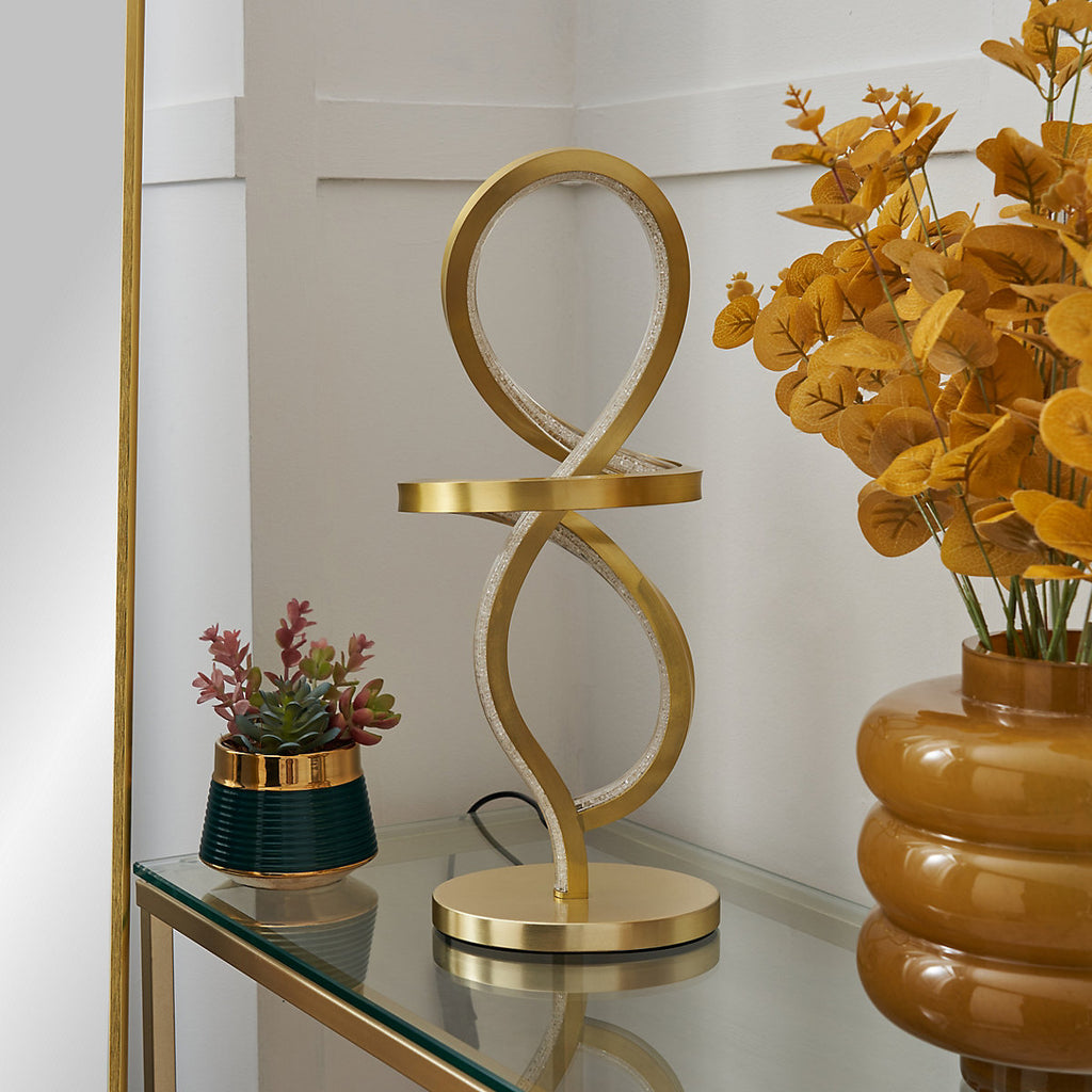 Inlight Leda Round Brushed Satin Brass effect Integrated LED Table lamp