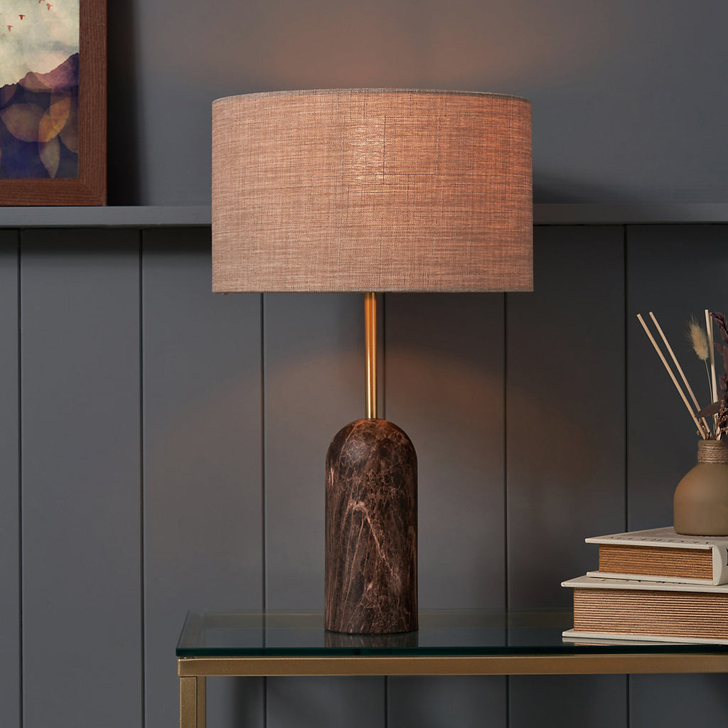Inlight Mascardi Round Printed Matt Brown & Natural Marble effect Table lamp