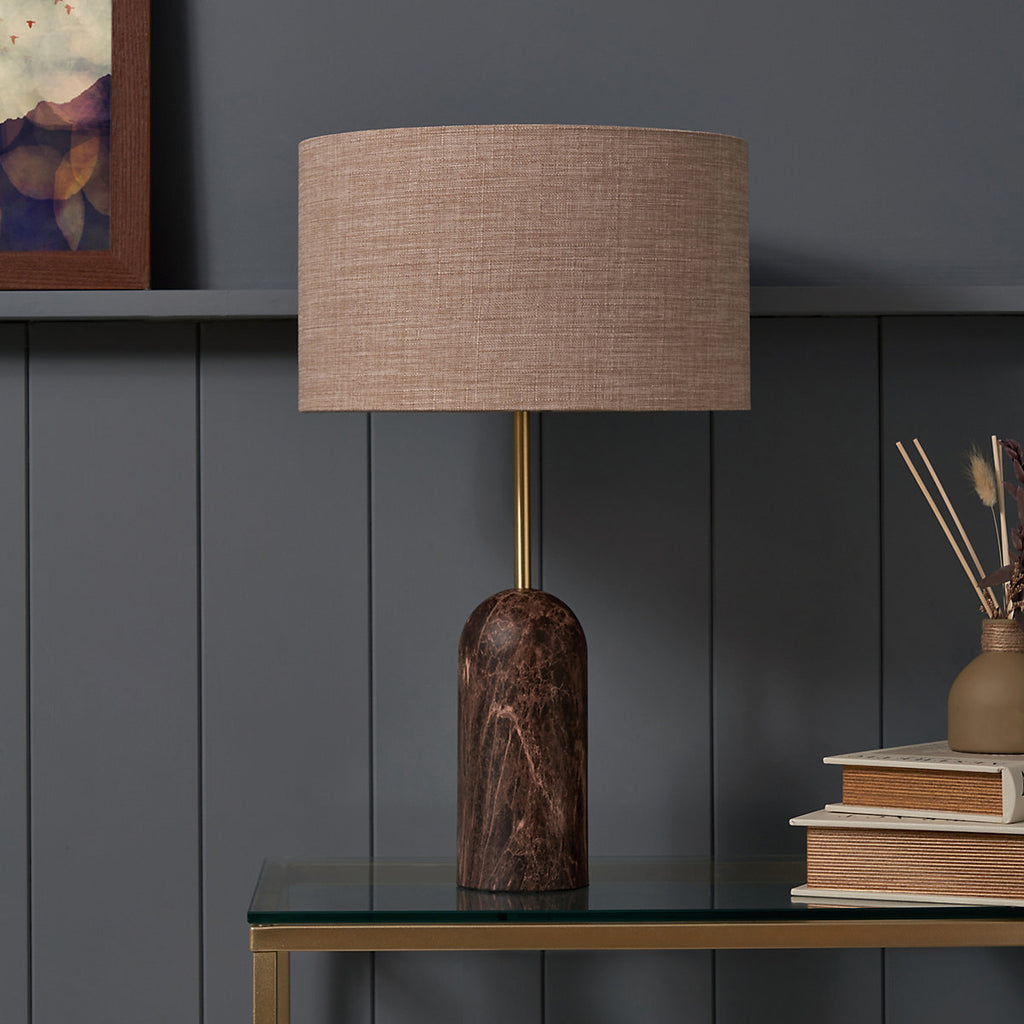 Inlight Mascardi Round Printed Matt Brown & Natural Marble effect Table lamp