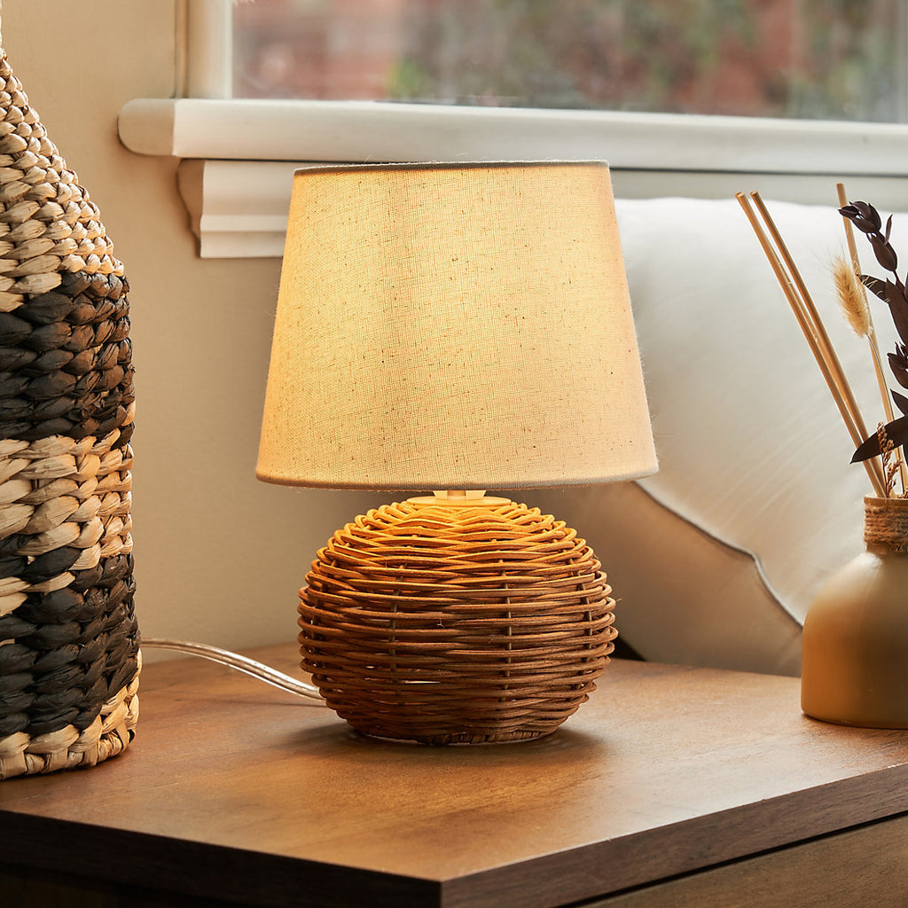 Inlight Peiros Ball Round Matt Natural Rattan effect Table lamp