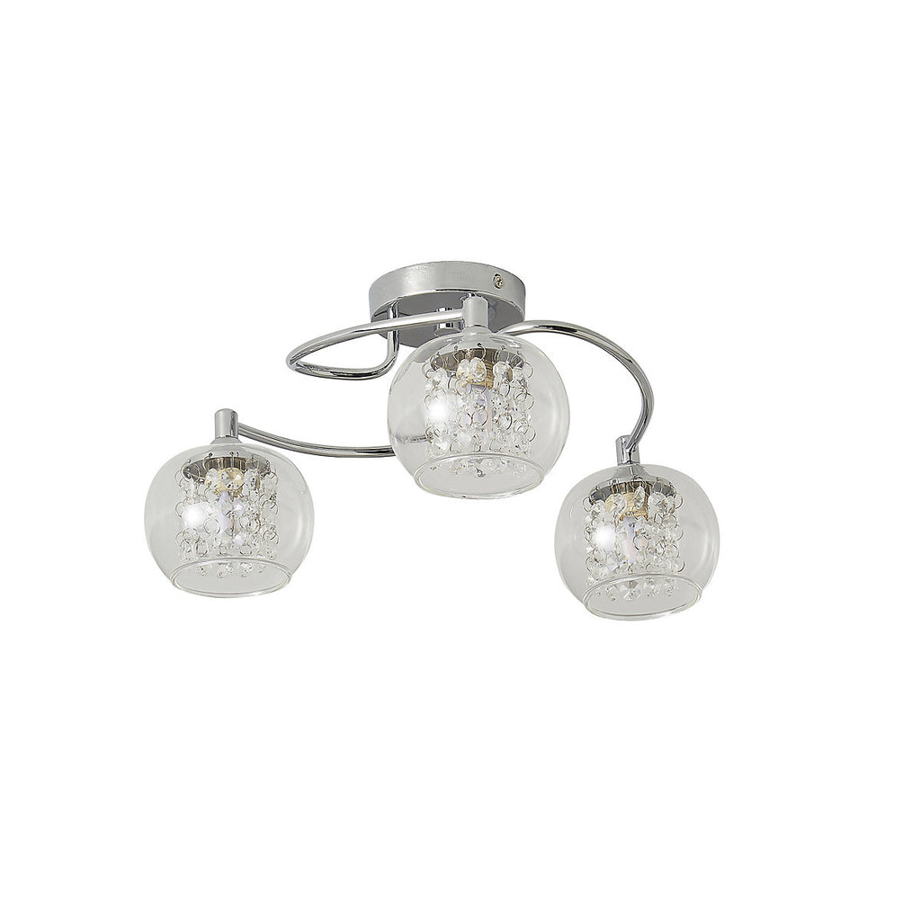 Inlight Roma Beaded Glass & steel Transparent Chrome effect 3 Lamp Ceiling light