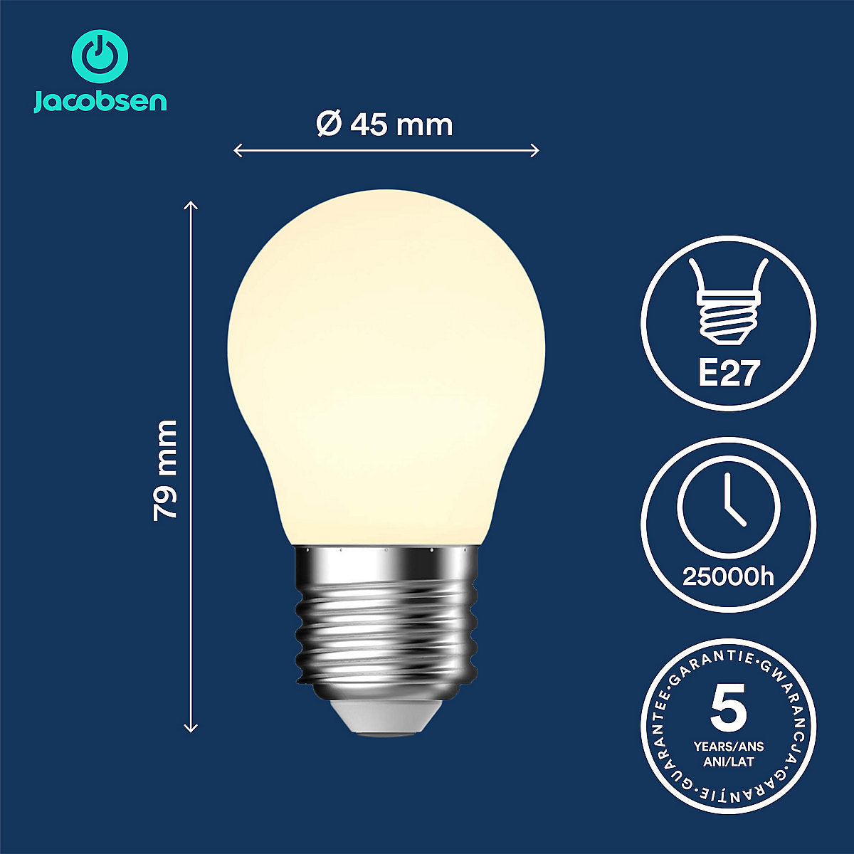 Jacobsen E27 3.4W 470lm 320° Milky Mini globe Cool white LED filament Light bulb, Pack of 2