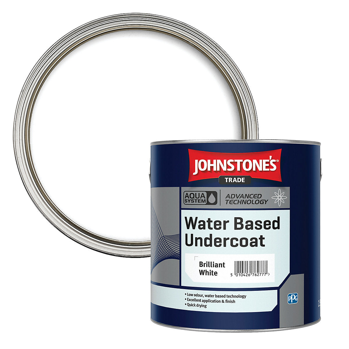 Johnstone's Trade Aqua Water Based Brilliant White Matt Multi-surface Metal & wood Undercoat, 2.5L Tin