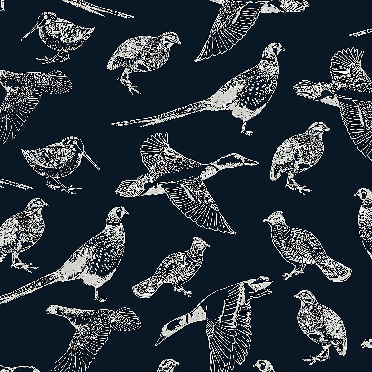 Joules Navy Country birds Smooth Wallpaper Sample